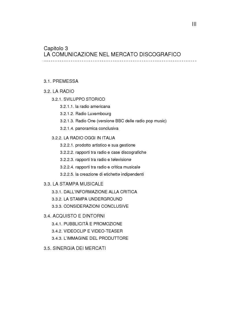 Indice della tesi: Il Mercato Discografico - contesto, caratteristiche e proposta di ricerca, Pagina 3
