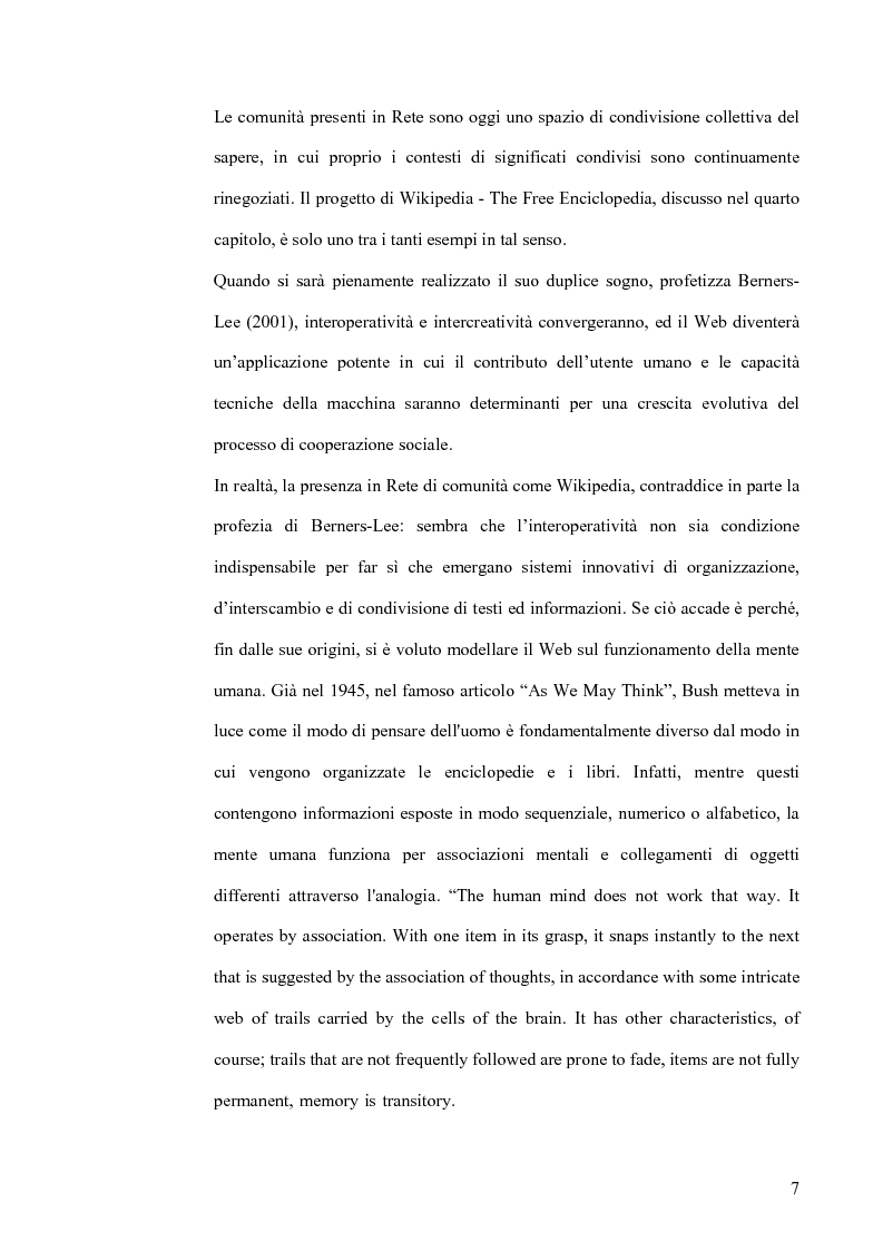 Anteprima della tesi: Interoperatività e intercreatività in rete: dall'uso della semantica alla costruzione di conoscenza condivisa, Pagina 7