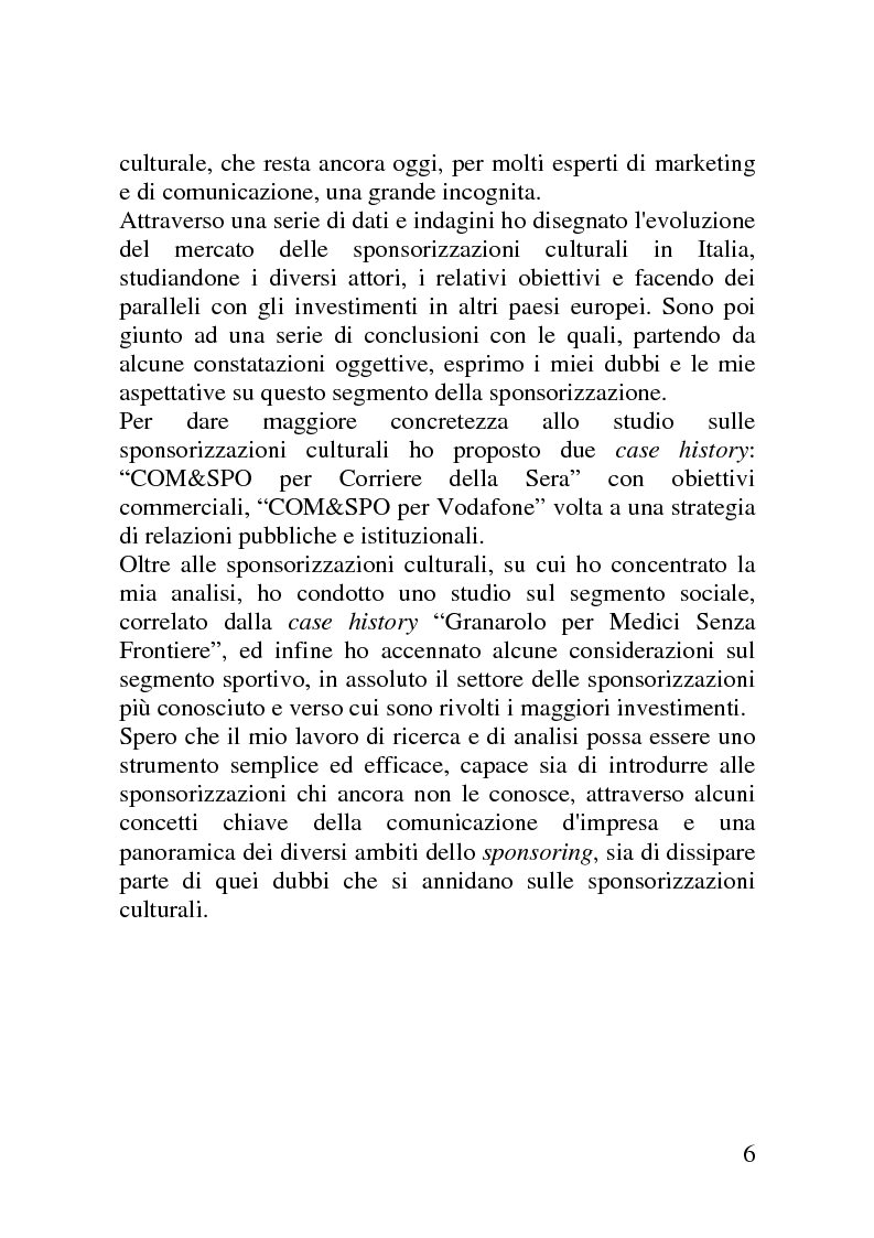 Anteprima della tesi: Il mercato delle sponsorizzazioni culturali in Italia, i casi Corriere della Sera e Vodafone, Pagina 2