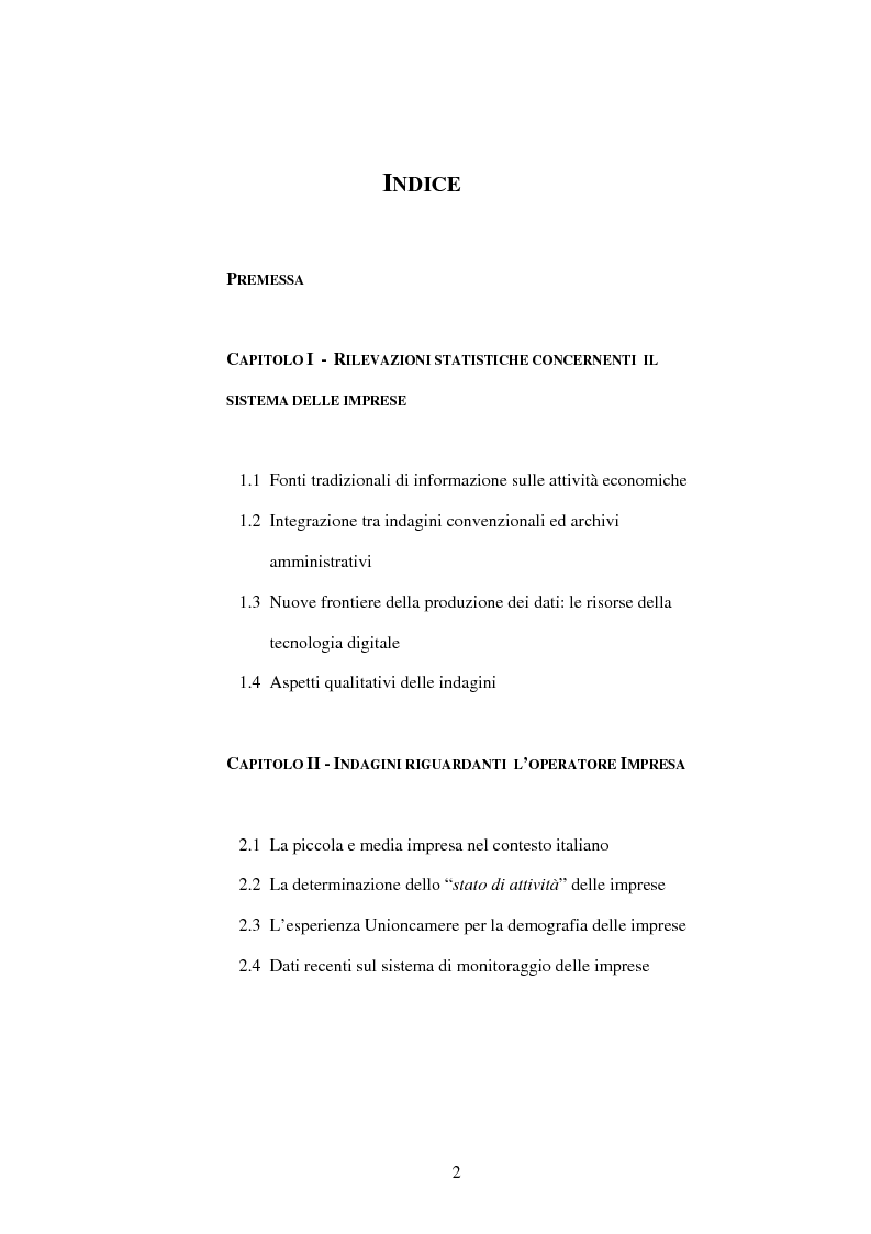 Indice della tesi: Dati su imprese e gruppi d'impresa: dagli archivi amministrativi alle fonti statistiche, Pagina 1