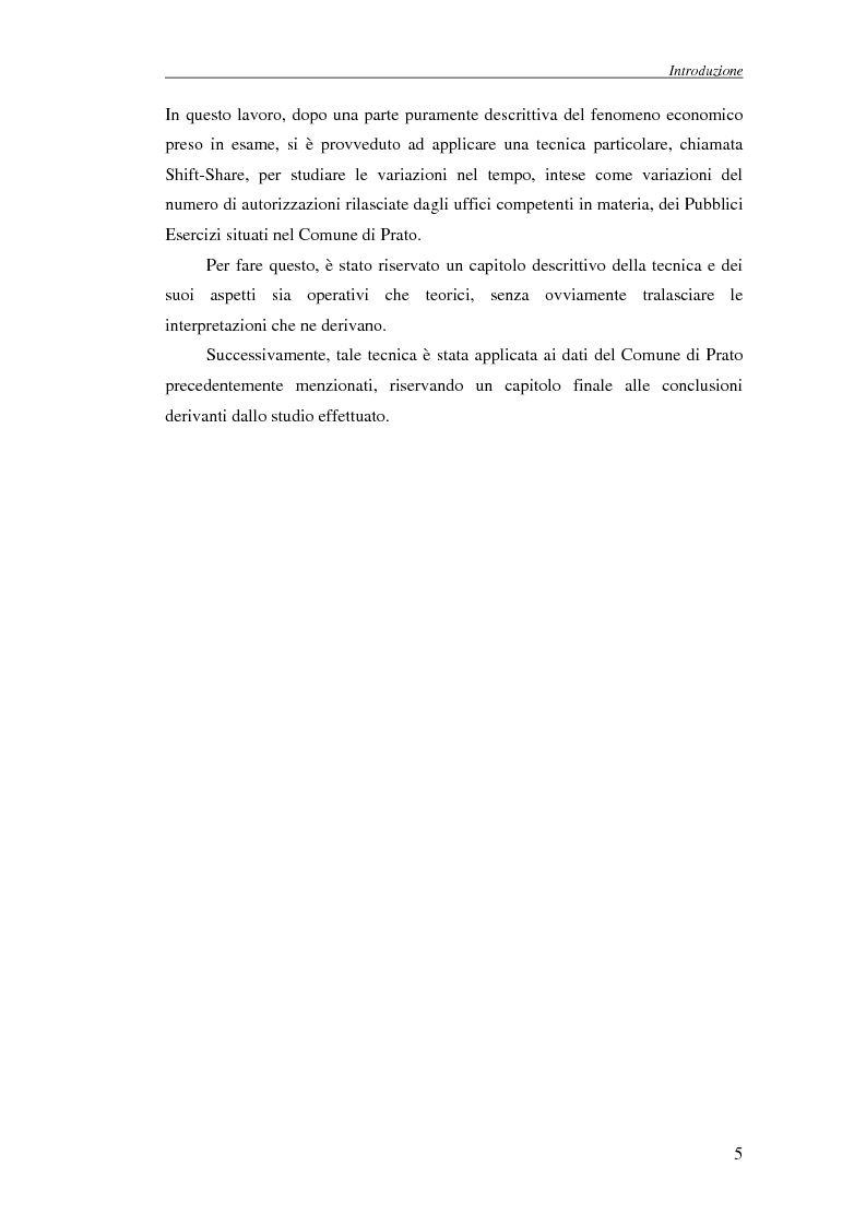 Anteprima della tesi: La tecnica Shift-Share: un'applicazione sui dati dei Pubblici Esercizi del Comune di Prato, Pagina 5