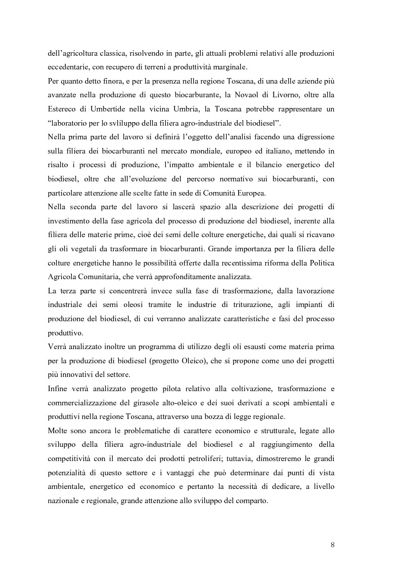 Anteprima della tesi: Analisi e caratteristiche di una nuova filiera di biocarburanti in Toscana, Pagina 2