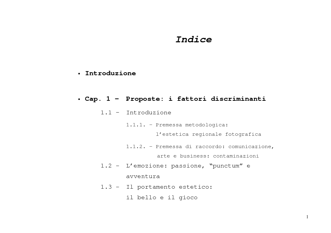 Indice della tesi: L'immagine sensibile e la sensibilità all'immagine. Estetica ed emozione nella fotografia di moda tra arte e business., Pagina 1