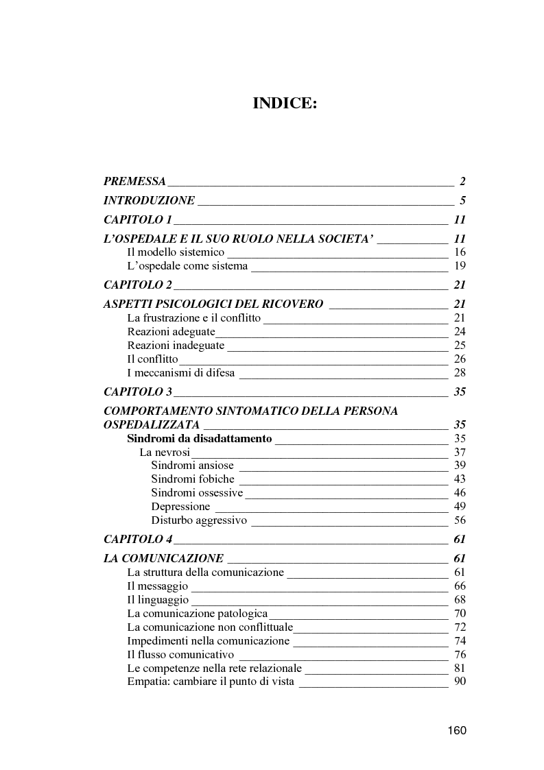 Indice della tesi: La comunicazione come strumento terapeutico: l'importanza della raccolta dei dati nel processo di nursing, Pagina 1