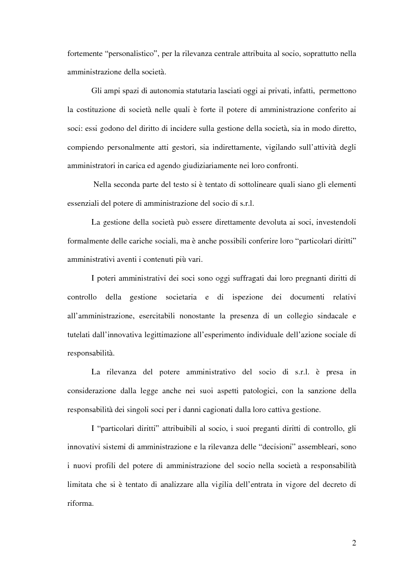 Anteprima della tesi: Il potere di amministrazione del socio nella nuova S.r.l., Pagina 2