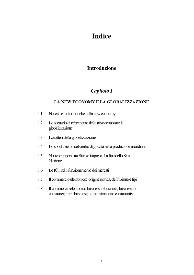 Indice della tesi: La tutela del consumatore nella new economy, Pagina 1