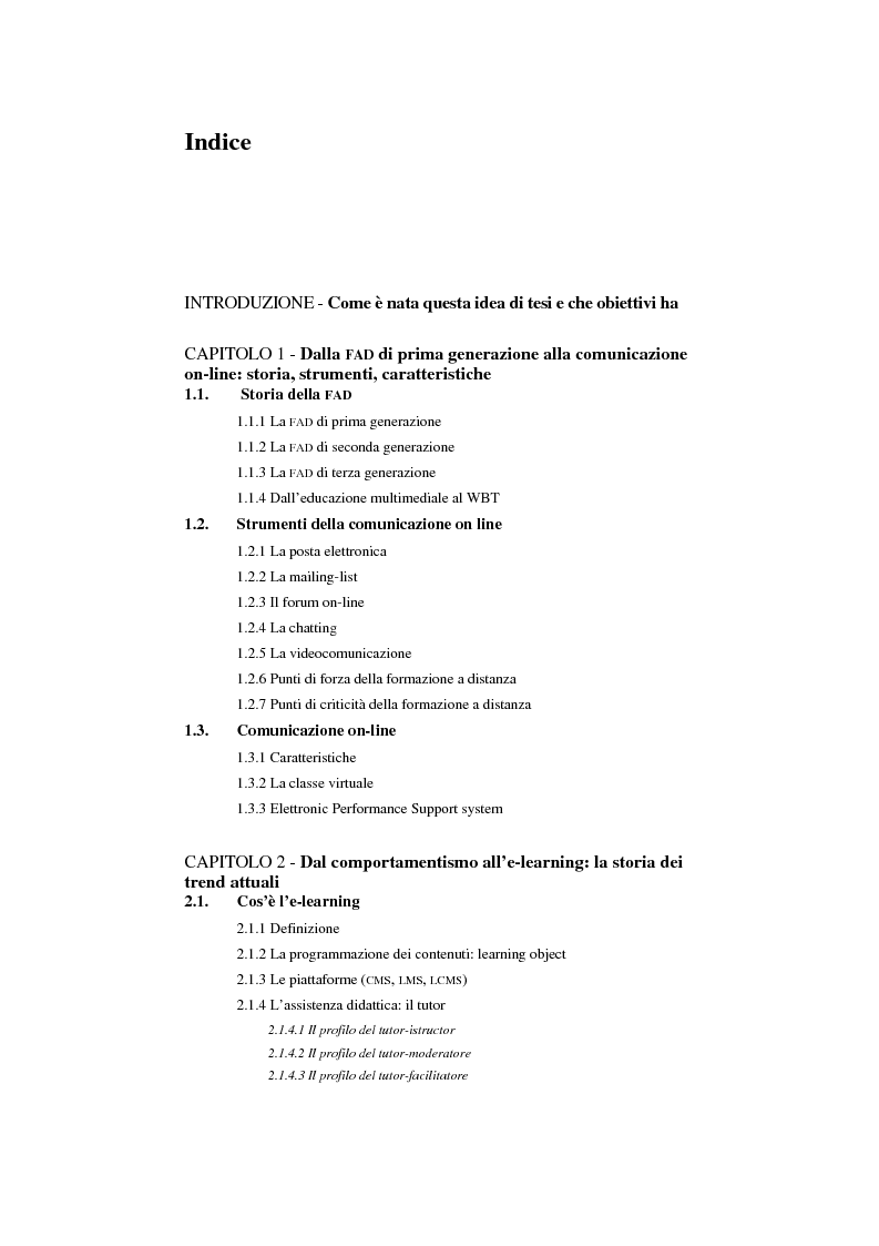 Indice della tesi: La formazione a distanza in un modello didattico collaborativo, Pagina 1