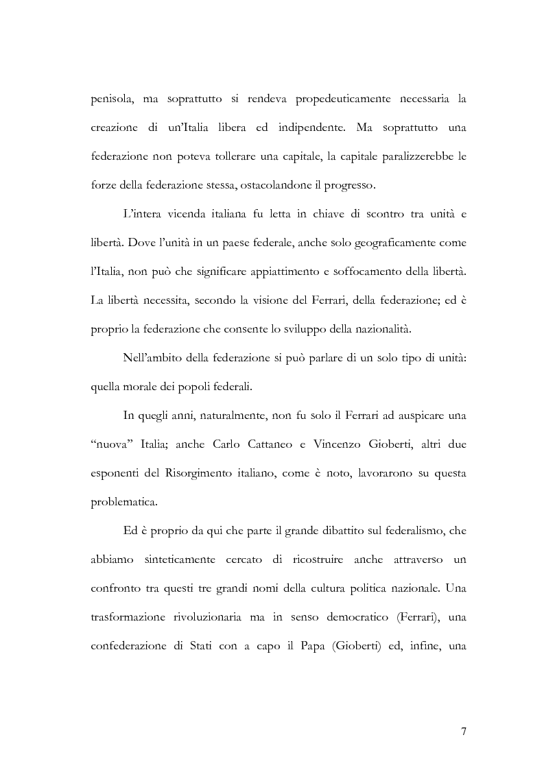 Anteprima della tesi: Il pensiero federalista: Giuseppe Ferrari, storia, filosofia e politica, Pagina 6