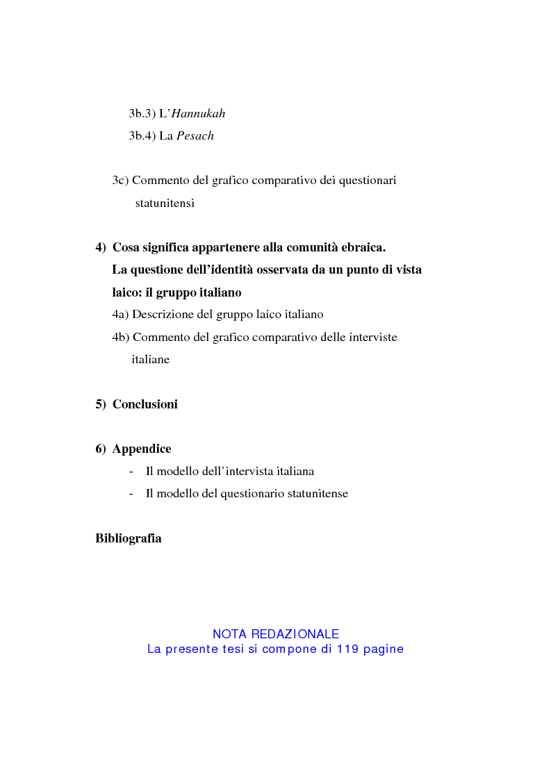 Indice della tesi: L'identità ebraica laica. Un confronto tra la prospettiva italiana e quella statunitense, Pagina 2