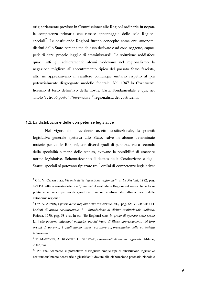 Anteprima della tesi: Il problema della definizione delle materie nell'art 117 della Costituzione alla luce dell'opera interpretativa della Corte costituzionale, Pagina 6