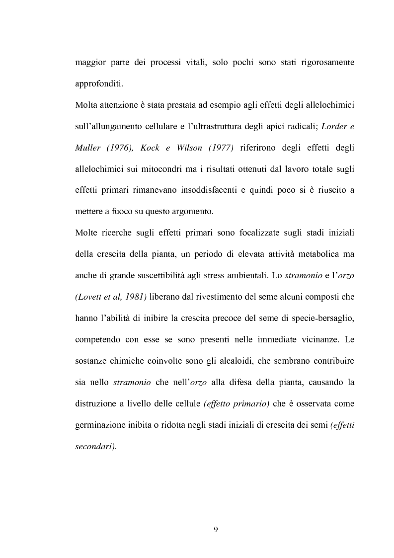 Anteprima della tesi: Potenziali allelochimici da Diplotaxis tenuifolia L.: effetti biologici, morfologici ed ultrastrutturali sulla germinazione e sviluppo dei semi di Raphanus sativus L. Saxa., Pagina 9