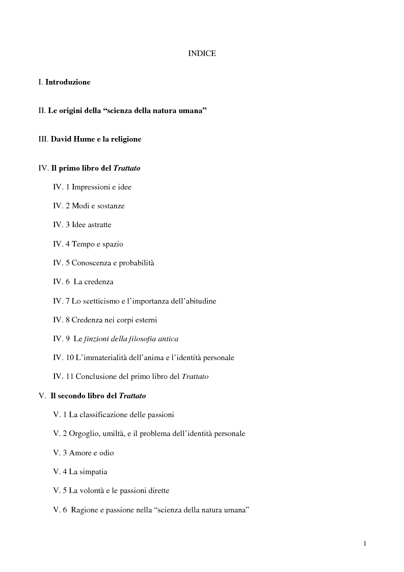 Indice della tesi: Hume e la scienza della natura umana, Pagina 1