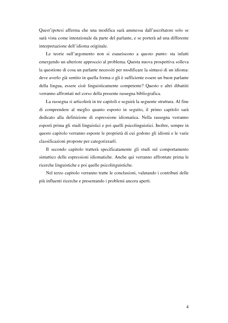 Anteprima della tesi: La flessibilità sintattica delle espressioni idiomatiche: rassegna bibliografica, Pagina 2
