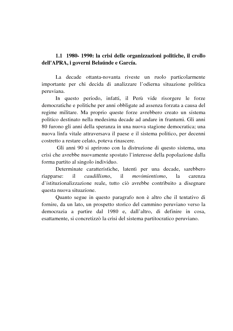 Anteprima della tesi: Il fujimorismo: quale democrazia? Il Perù dagli anni ottanta ad oggi., Pagina 12
