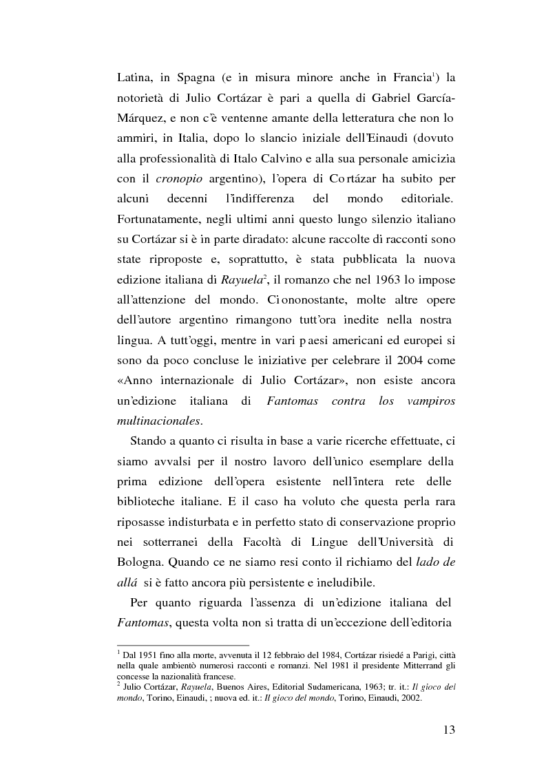 Anteprima della tesi: Esercizi di semiotica fantomatica: postmodernismo, testo estetico, discorso cognitivo in ''Fantomas contra los vampiros multinacionales'' di Julio Cortázar, Pagina 3