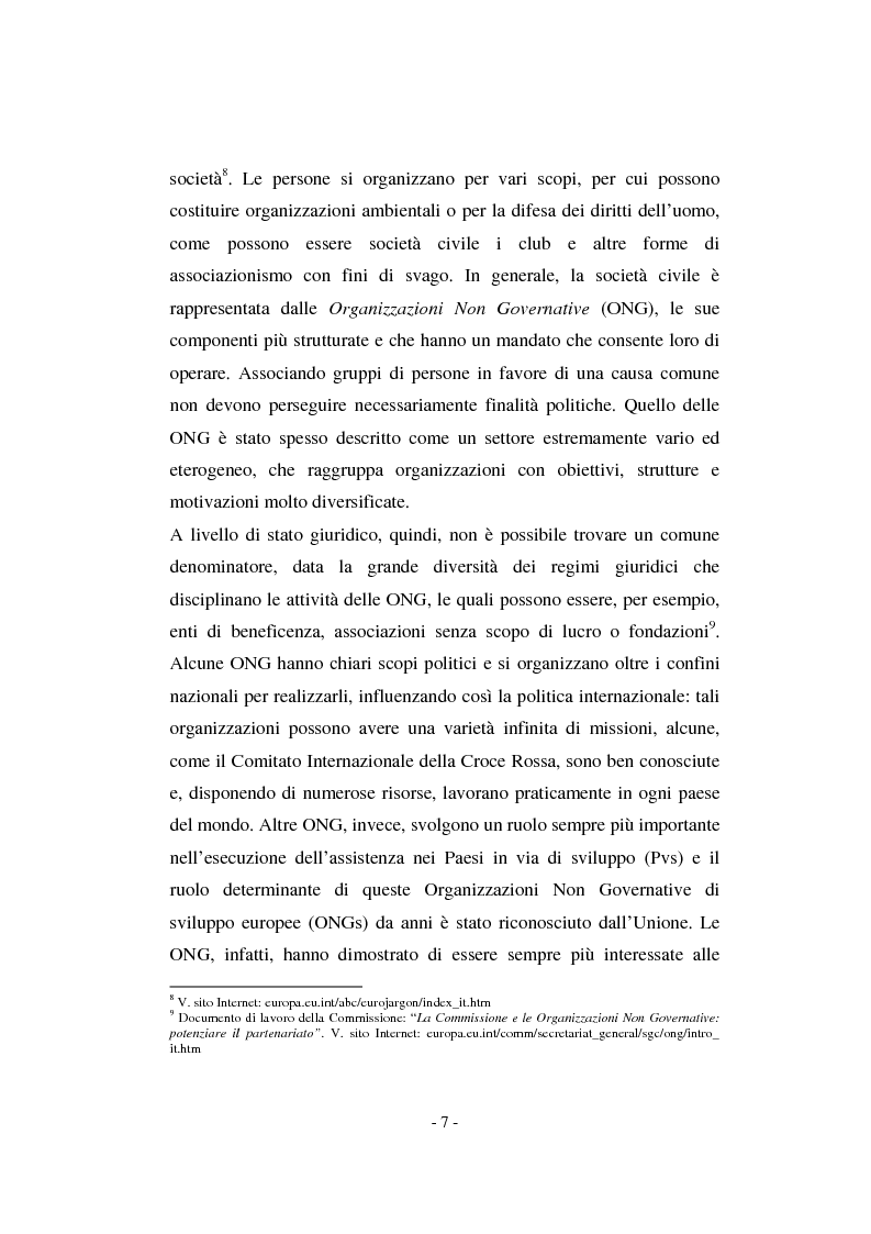 Anteprima della tesi: Il contributo della società civile e delle Organizzazioni Non Governative allo sviluppo dei programmi comunitari, Pagina 7