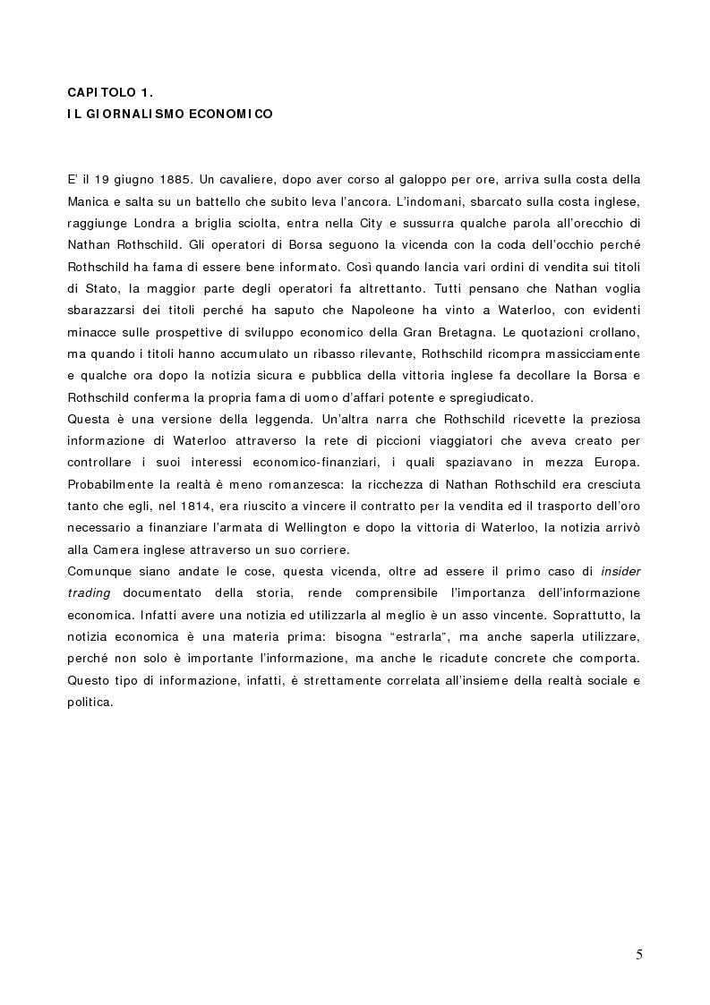 Anteprima della tesi: Economia e notizie: dal boom economico al declino. L'evoluzione della notizia economica nel giornalismo italiano., Pagina 5