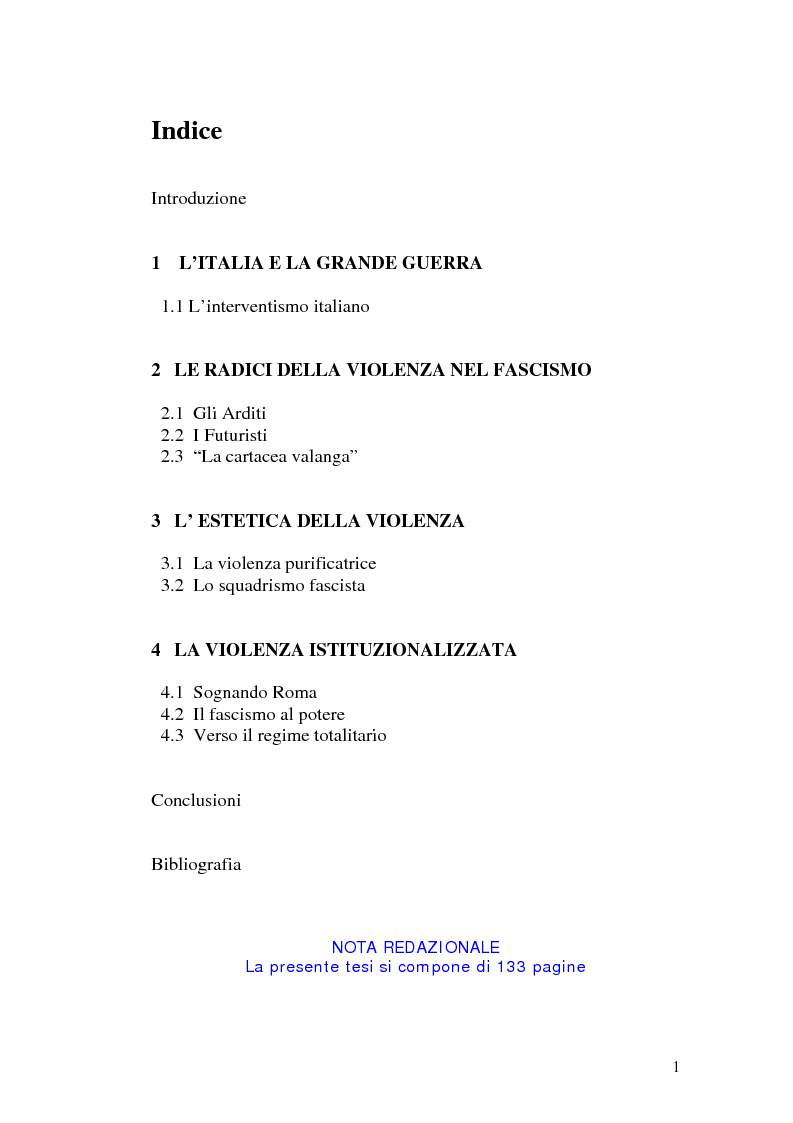 Indice della tesi: La cultura della violenza nell'ideologia e nella stampa fascista, Pagina 1