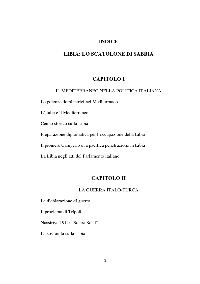 Indice della tesi: Libia: lo scatolone di sabbia, Pagina 1
