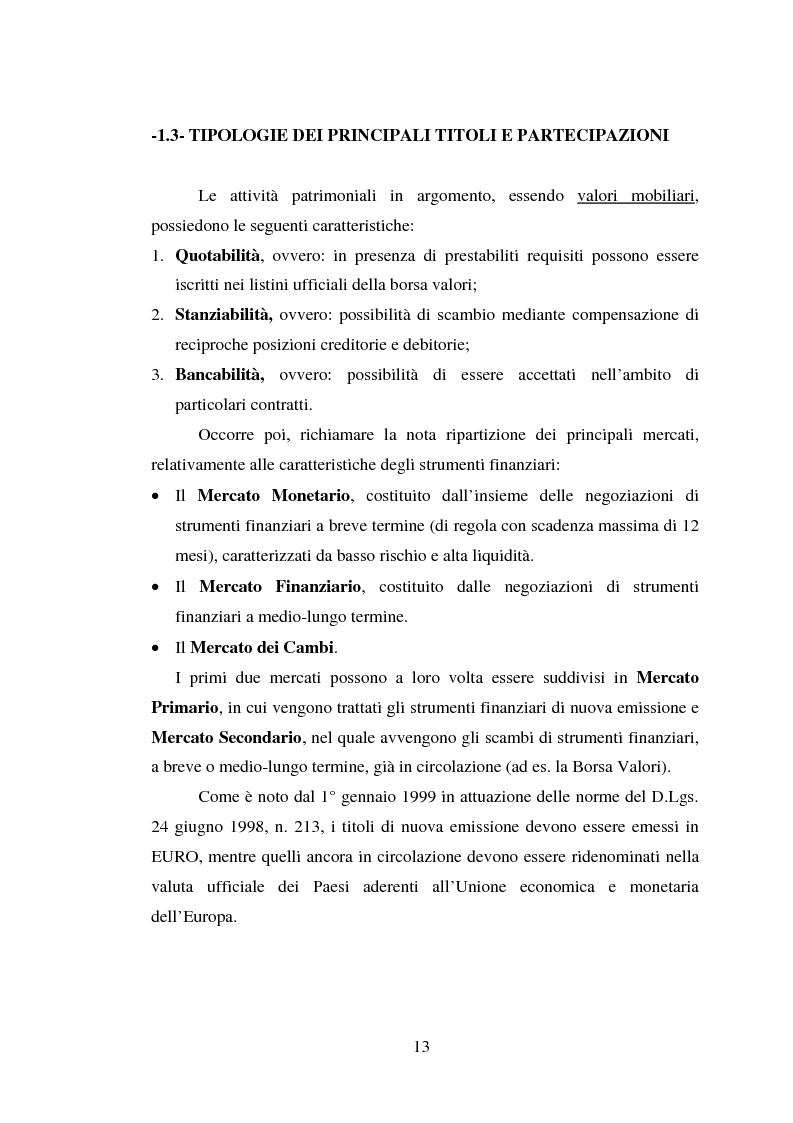 Anteprima della tesi: Titoli e partecipazioni iscritti in bilancio. Aspetti gestionali, civilistici, fiscali, principi contabili nazionali ed internazionali.Esame di un campione rappresentativo di società italiane., Pagina 9