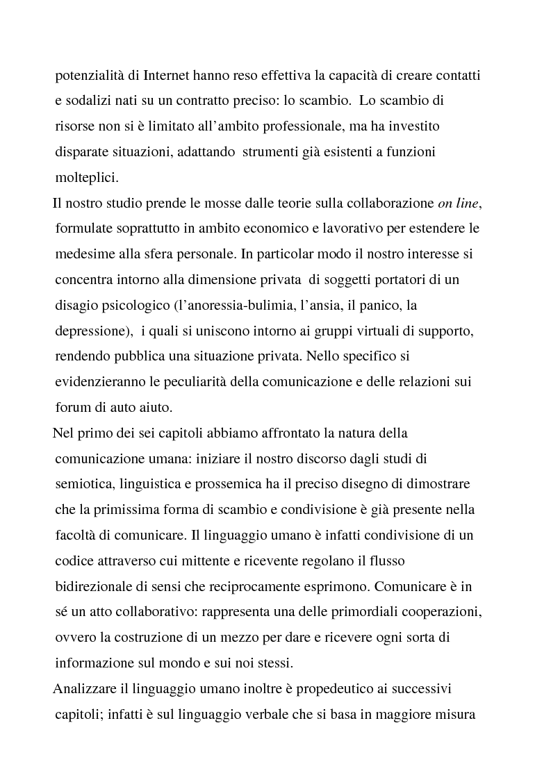 Anteprima della tesi: Comunicazione e Collaborazione in Rete: gruppi di supporto e forum di auto aiuto, Pagina 2