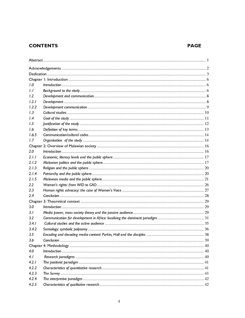 Indice della tesi: Gender Discourse and Malawian Rural Communities, Pagina 1