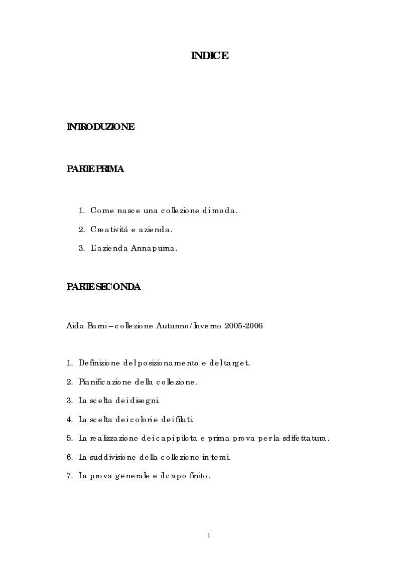Indice della tesi: Annapurna: dal progetto alla collezione, Pagina 1