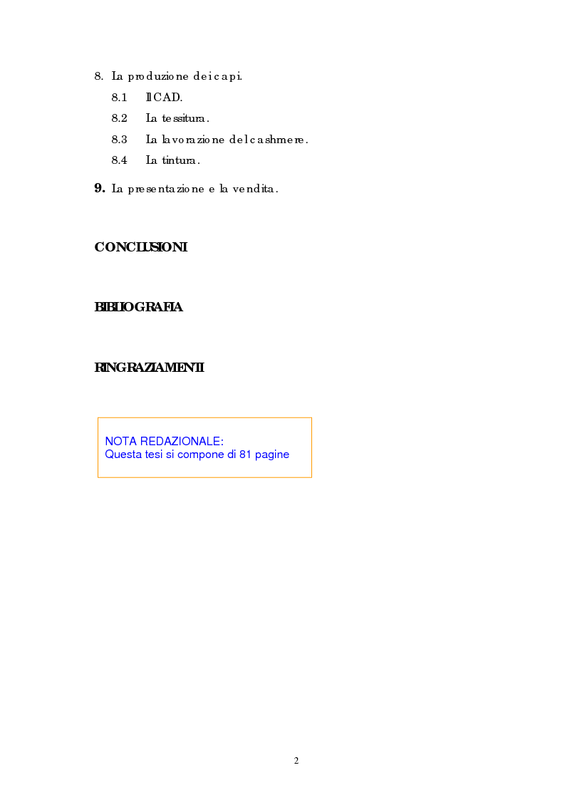 Indice della tesi: Annapurna: dal progetto alla collezione, Pagina 2