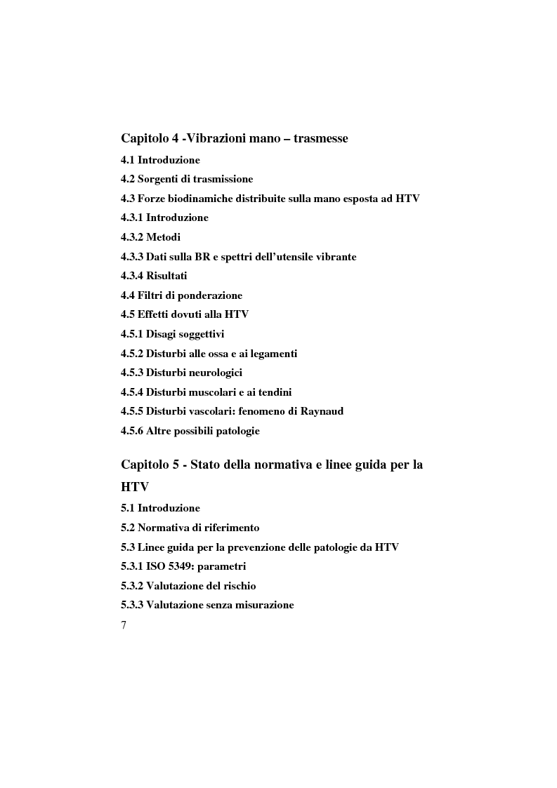 Indice della tesi: Studio sulla esposizione del corpo umano alle vibrazioni meccaniche: valutazione e prevenzione ai sensi della vigente normativa, Pagina 3