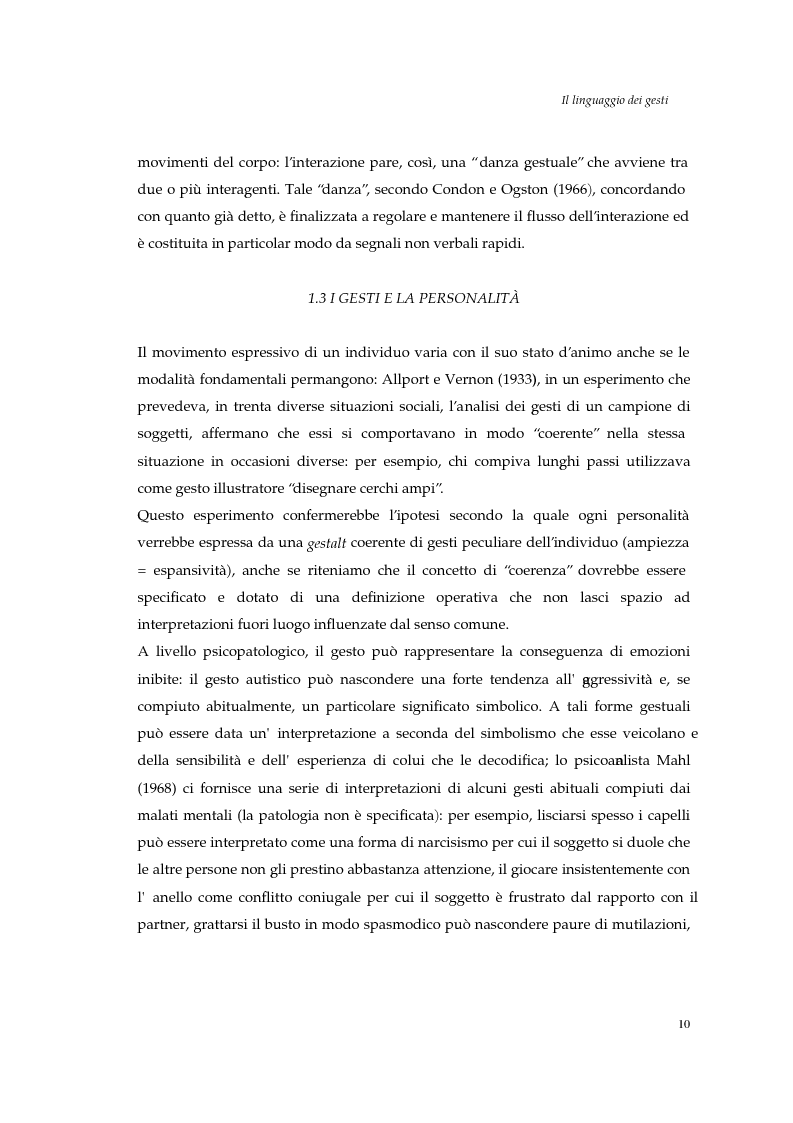 Anteprima della tesi: I gesti e le componenti della comunicazione non verbale. Uno studio sulla gestualità nell'apprendimento, Pagina 13