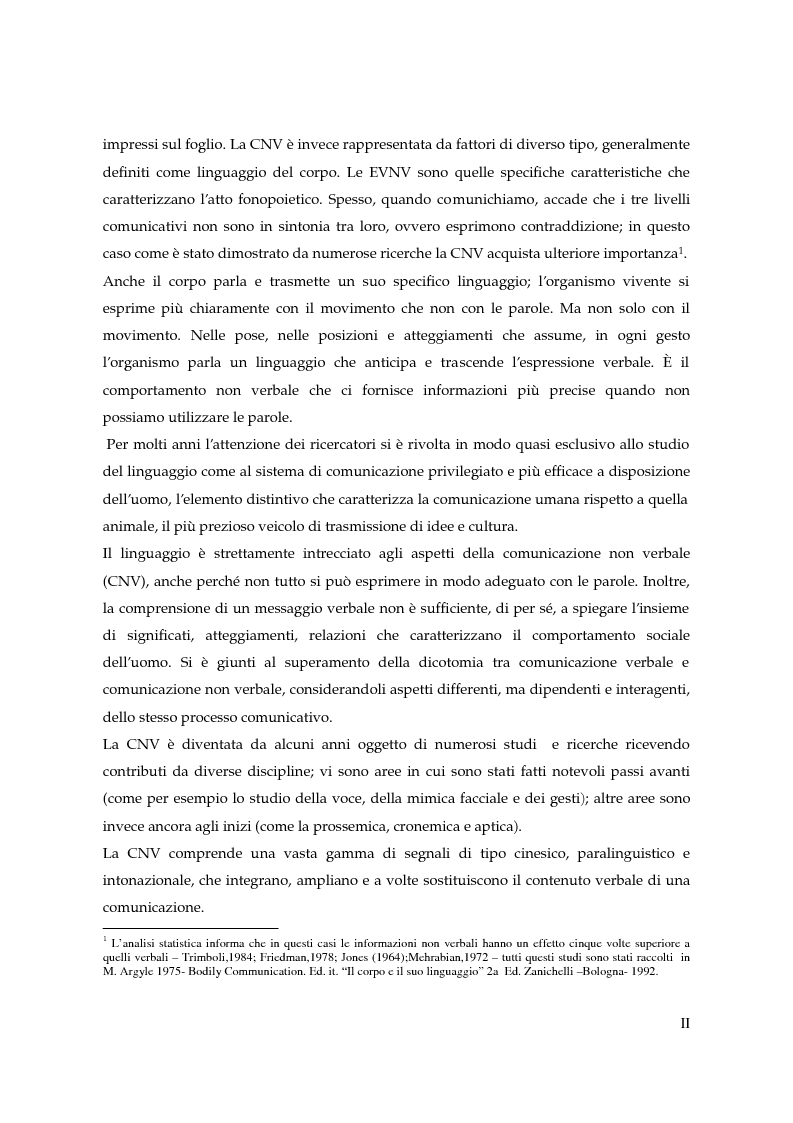 Anteprima della tesi: I gesti e le componenti della comunicazione non verbale. Uno studio sulla gestualità nell'apprendimento, Pagina 2
