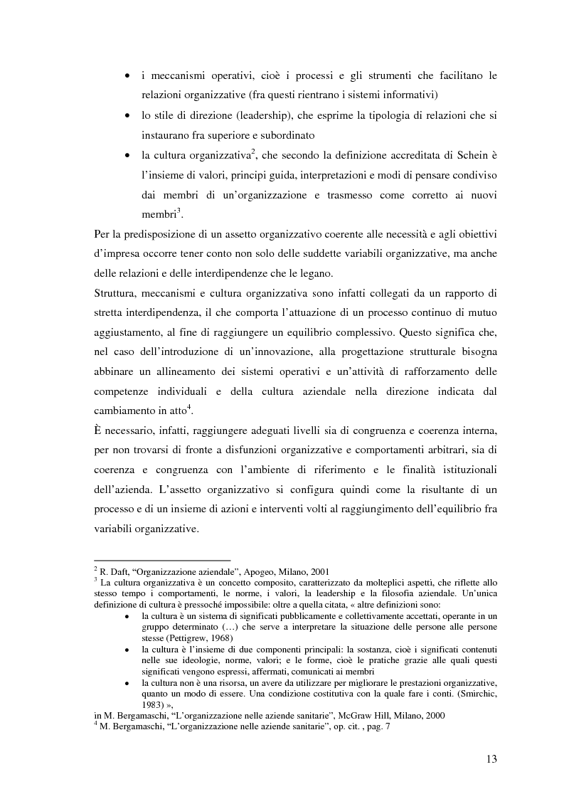 Anteprima della tesi: Dinamiche tecnologico-organizzative, gestione per processi e professionalità innovative nell'azienda sanitaria, Pagina 13