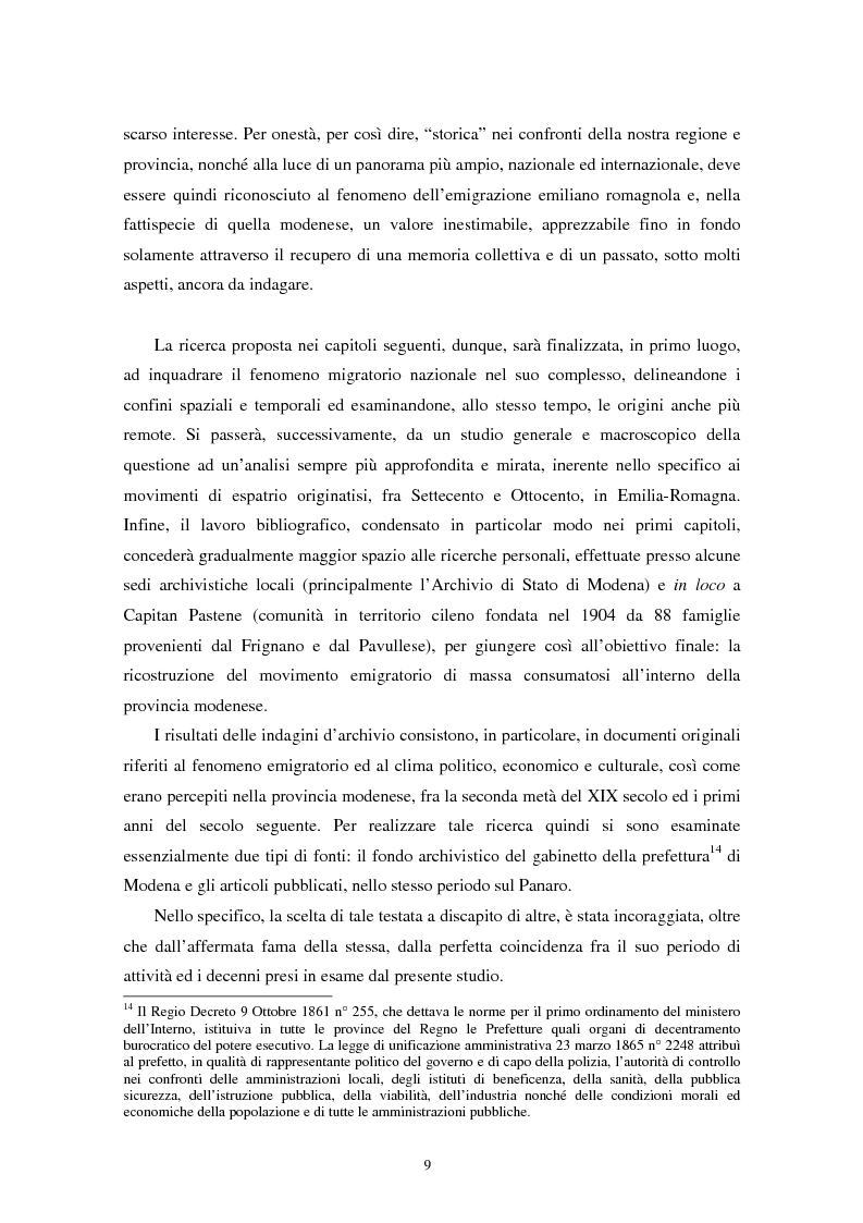 Anteprima della tesi: L’emigrazione di massa dalla provincia di Modena: la percezione della stampa locale., Pagina 11