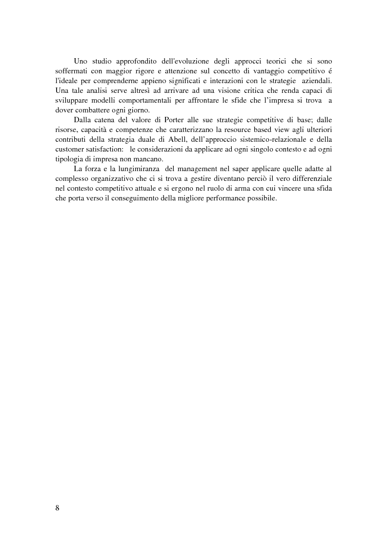 Anteprima della tesi: Conoscere, raggiungere, mantenere il vantaggio competitivo. Analisi di casi aziendali di successo: Ryanair, Illycaffé, Geox, Pagina 6