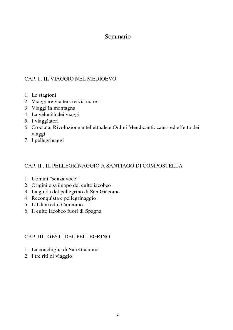 Indice della tesi: Viaggiare nel medioevo: il pellegrinaggio a Santiago di Compostela, Pagina 1