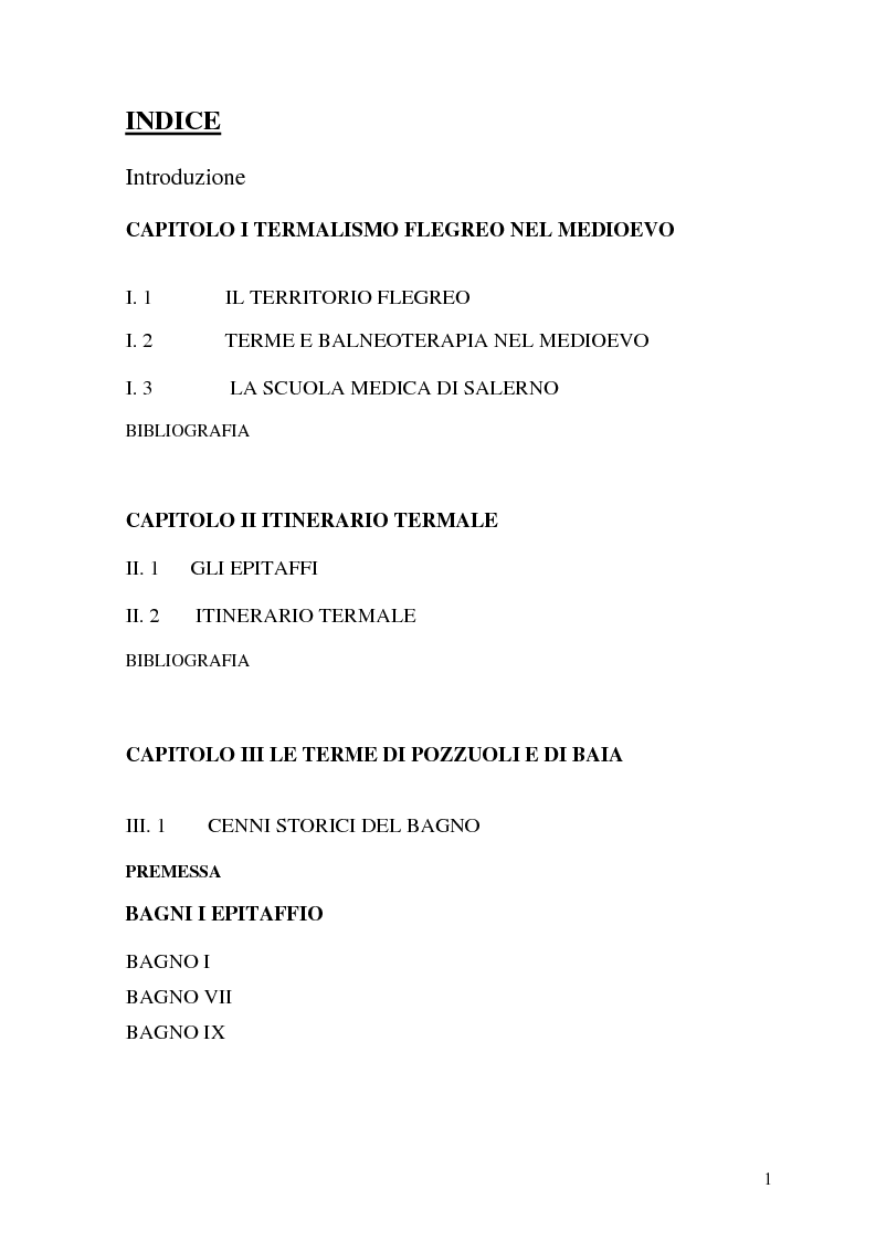 Indice della tesi: Itinerario termale da Pozzuoli a Napoli nel XIII secolo, Pagina 1