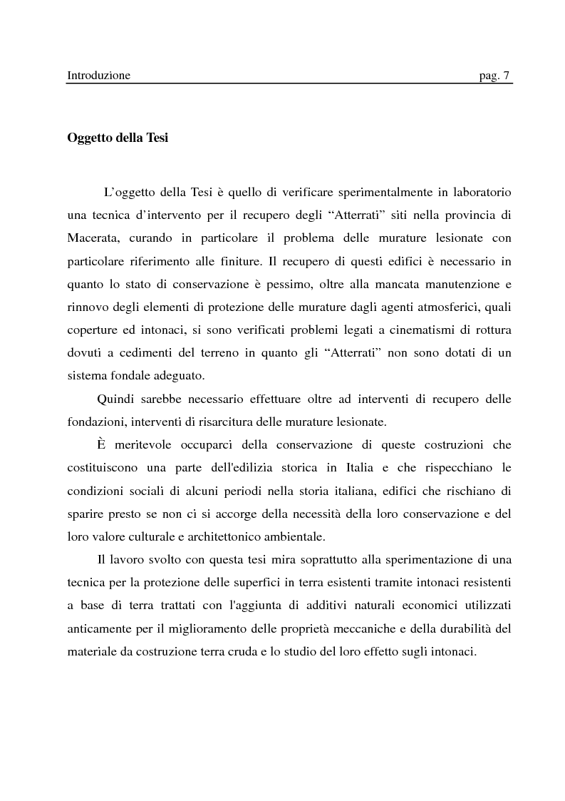 Anteprima della tesi: Progetto di recupero di intonaci sugli edifici in terra (“atterrati”) siti in provincia di Macerata : Durabilitá di intonaci a base di terra stabilizzati con additivi naturali - Valutazioni sperimentali, Pagina 7