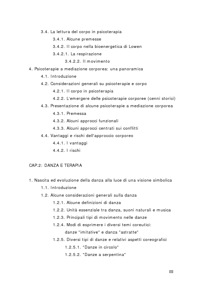 Indice della tesi: Il corpo in psicoterapia. La ''danza terapia'': problemi e prospettive, Pagina 2