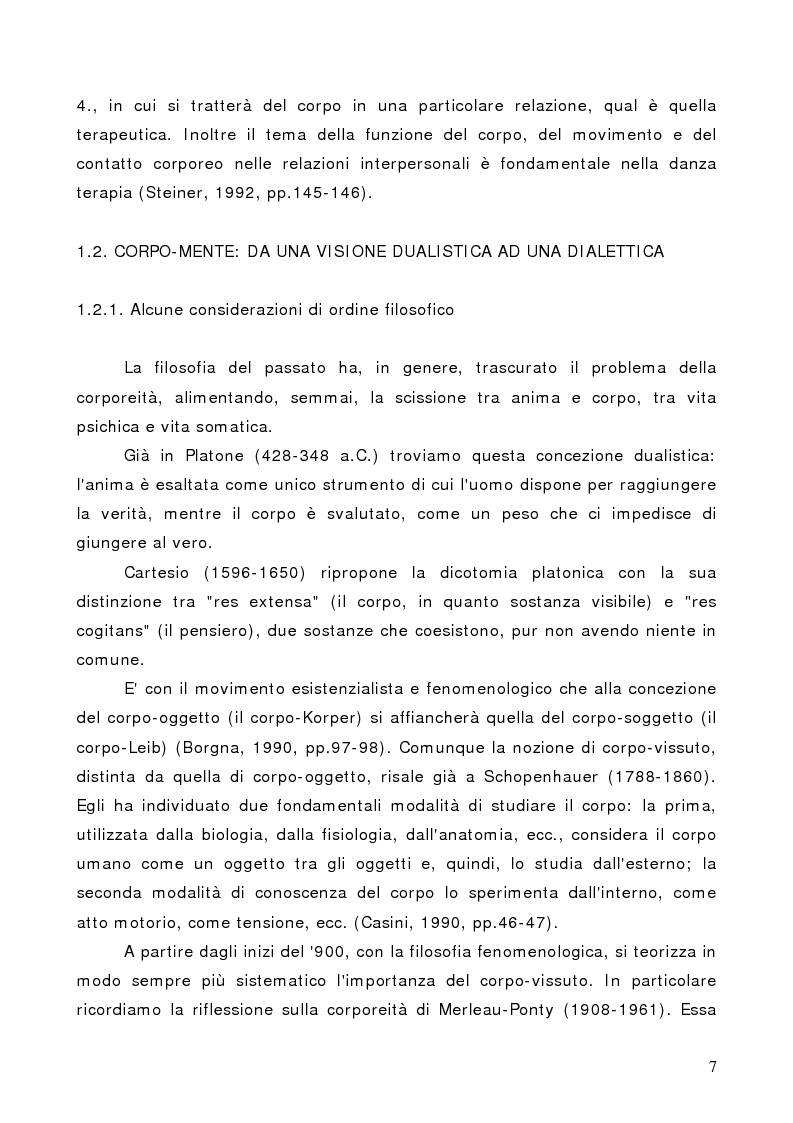 Anteprima della tesi: Il corpo in psicoterapia. La ''danza terapia'': problemi e prospettive, Pagina 7