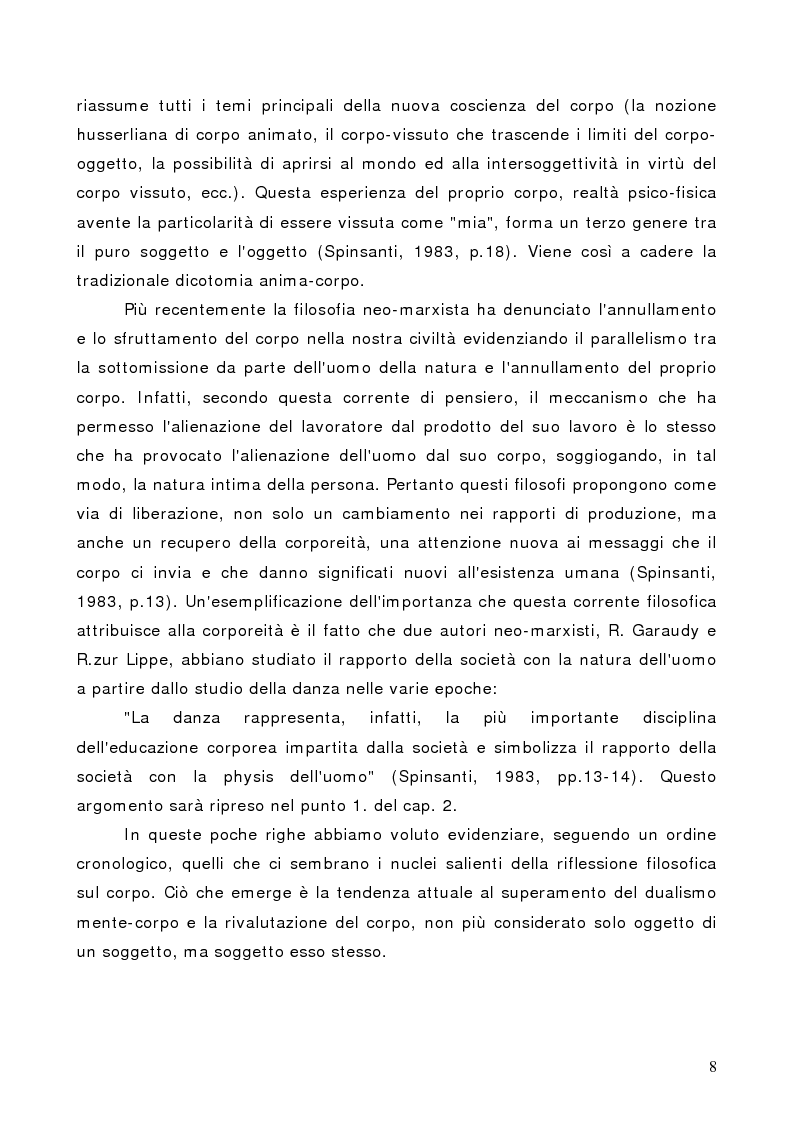 Anteprima della tesi: Il corpo in psicoterapia. La ''danza terapia'': problemi e prospettive, Pagina 8