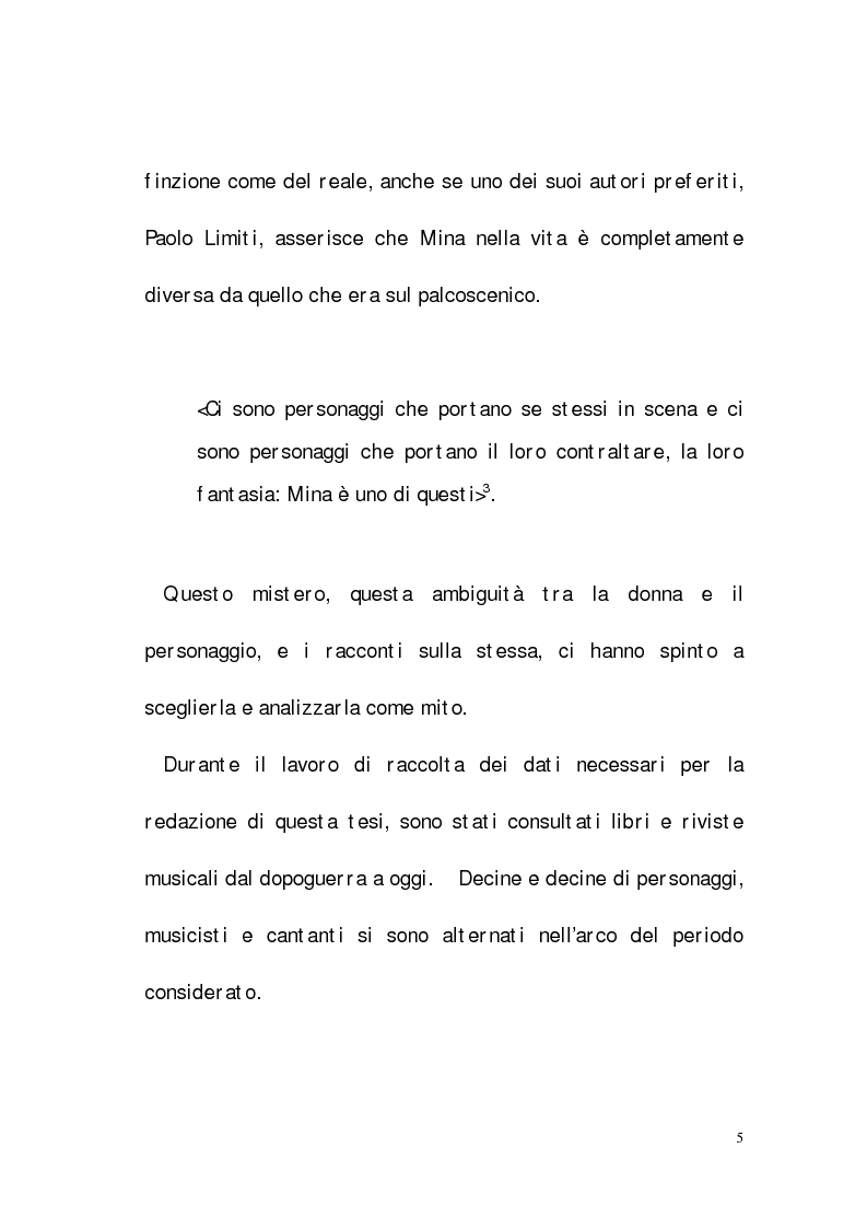 Anteprima della tesi: Mina. Trattazione di un mito nel linguaggio dei giornali e nel costume di un paese, Pagina 4