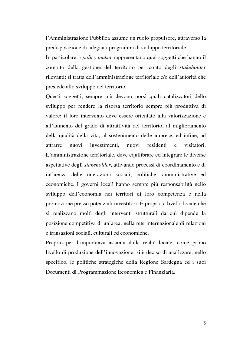 Anteprima della tesi: Gli strumenti del marketing per lo sviluppo di piani strategici territoriali orientati all'innovazione: le politiche strategiche della Regione Sardegna, Pagina 5