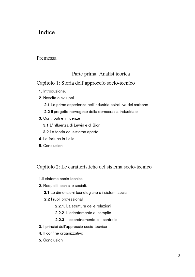 Indice della tesi: Relazioni al lavoro. Significatività dell'approccio socio-tecnico per la descrizione di un servizio sociale, Pagina 1