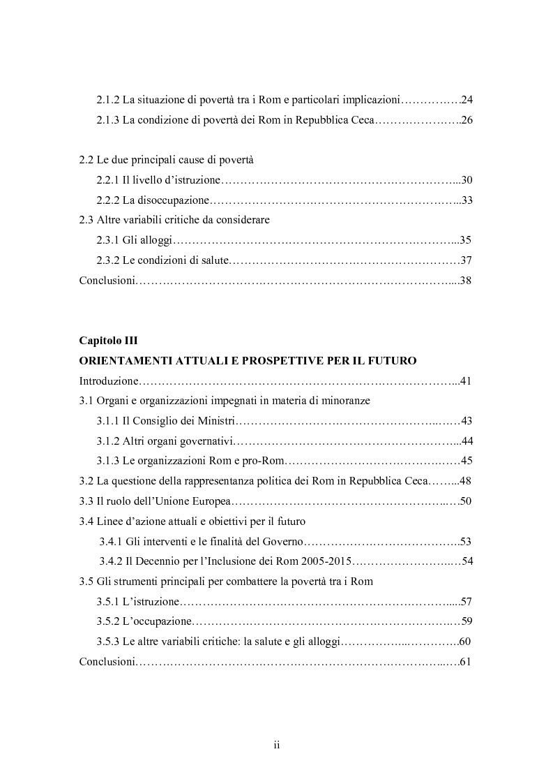 Indice della tesi: La condizione economica dei Rom in Repubblica Ceca: determinanti e possibili soluzioni, Pagina 2