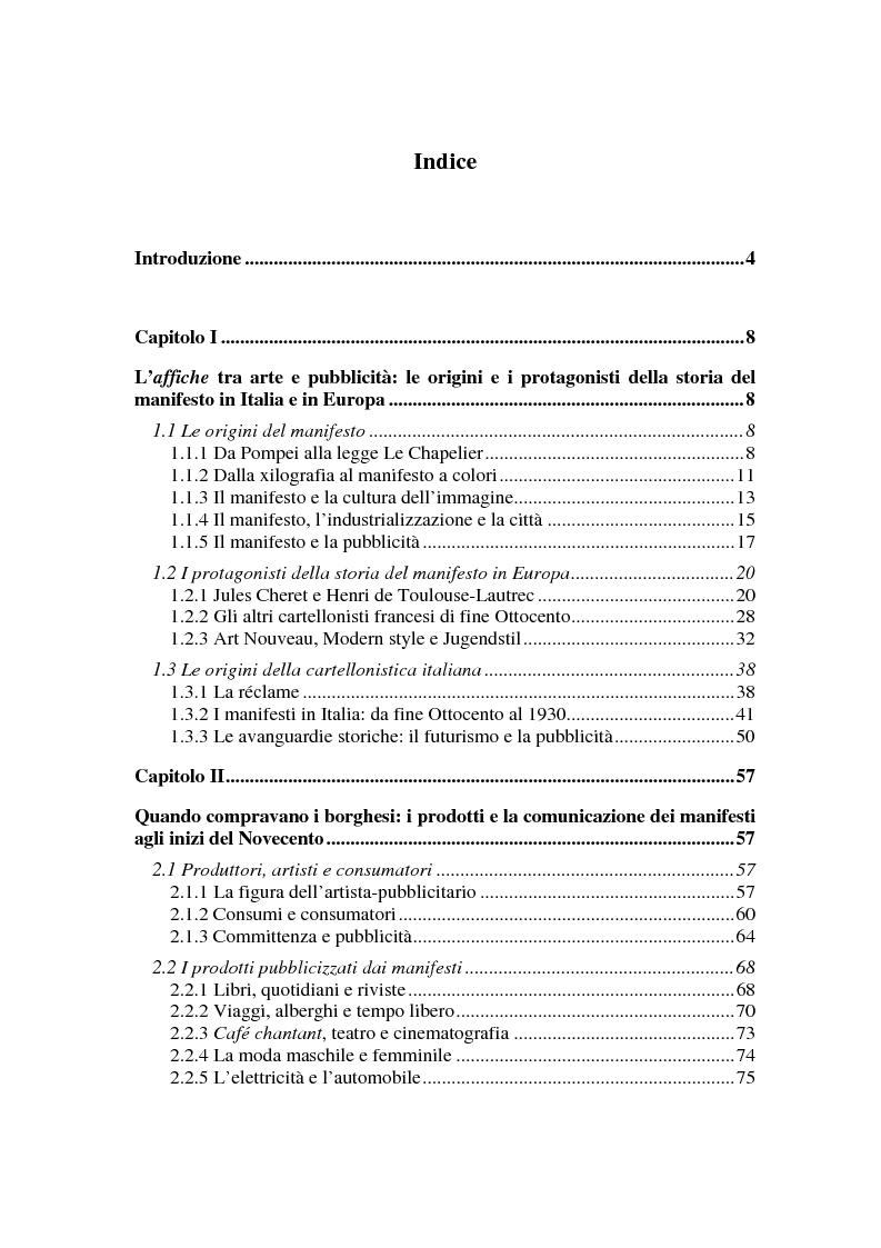 Indice della tesi: L'arte del manifesto al tempo della réclame: il caso Campari, Pagina 1