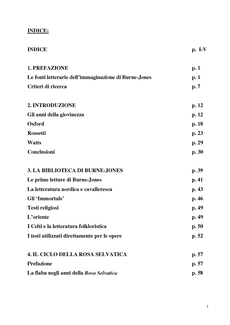 Indice della tesi: La pittura di Sir Edward Burne-Jones e le sue fonti letterarie, Pagina 1
