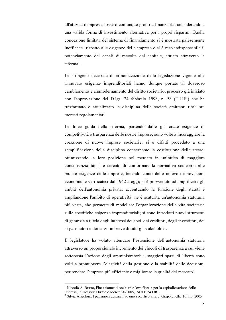 Anteprima della tesi: I patrimoni destinati ad uno specifico affare: finalità applicative e confronto internazionale, Pagina 5