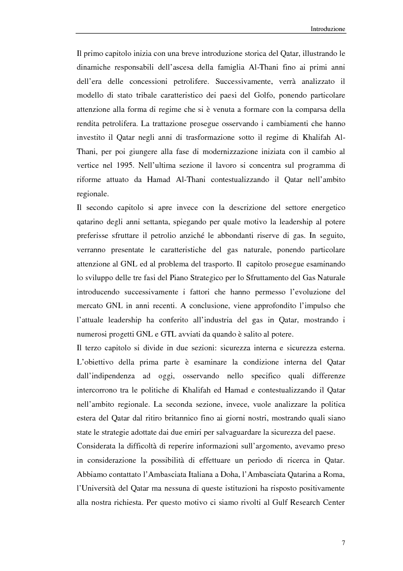 Anteprima della tesi: Riforme politiche, gas naturale e sicurezza: il caso del Qatar, Pagina 7