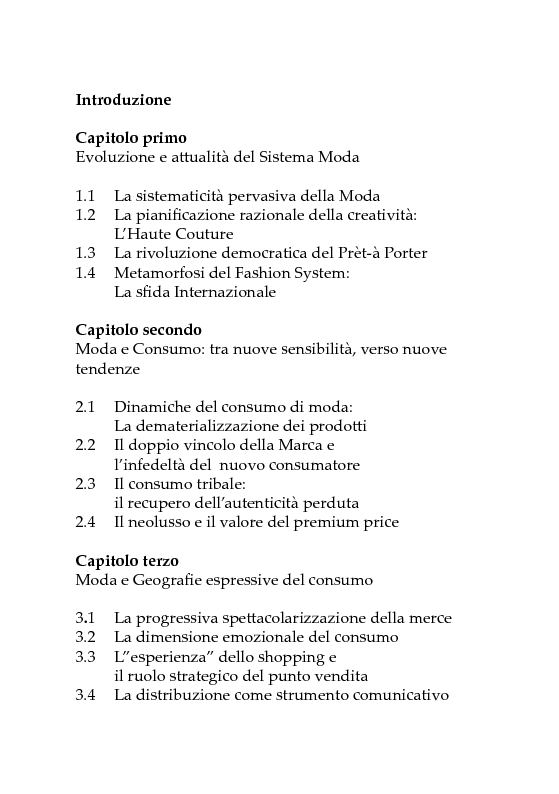 Indice della tesi: Crisi dei Consumi e Nuovi Scenari. Il Factory Outlet come strategia di contenimento, Pagina 1