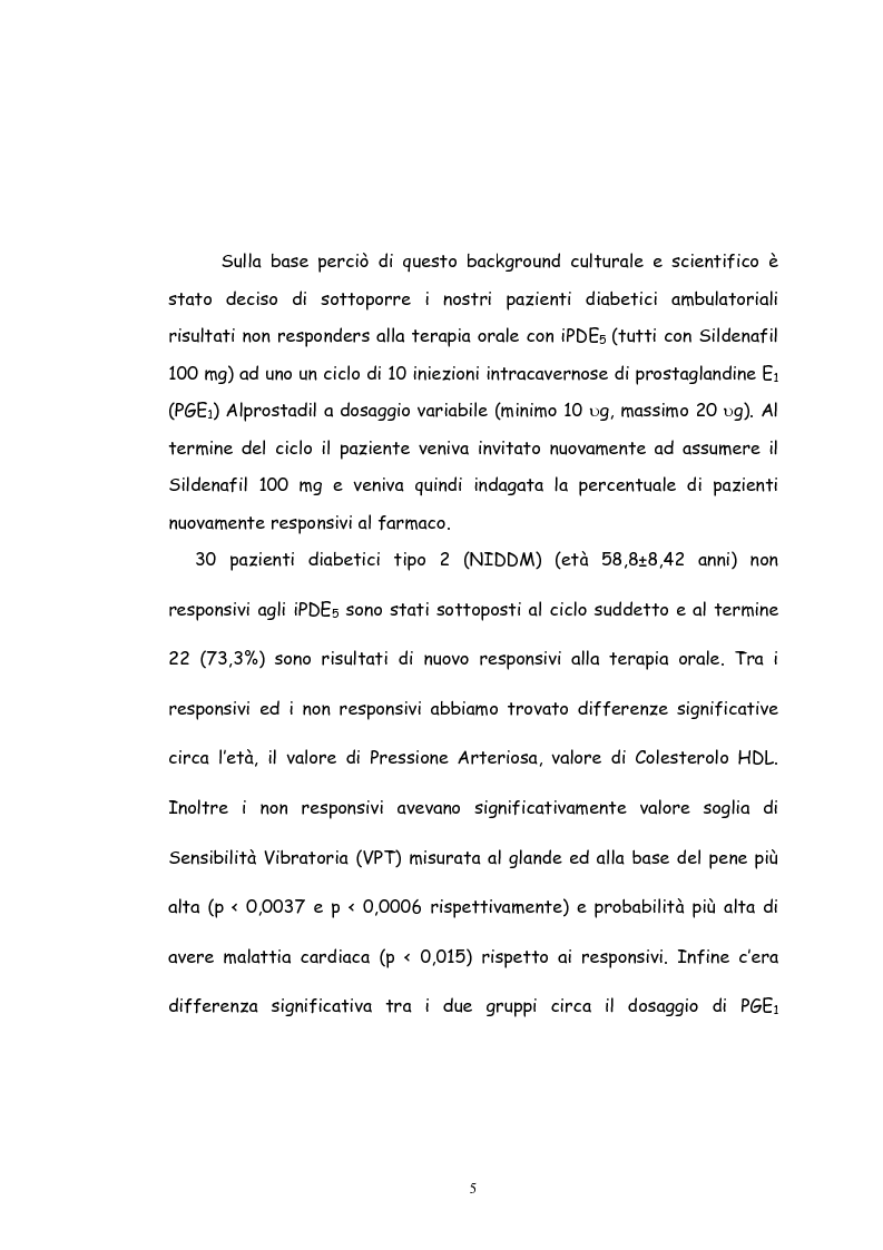 Anteprima della tesi: Iniezioni Intracavernose di PGE1: un buon metodo per recuperare alla terapia orale i pazienti diabetici Non-Responsivi agli inibitori delle Fosfodiesterasi 5, Pagina 3